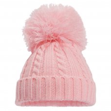 H652-P: Pink Cable Knit Hat w/Pom Pom (12-24m)